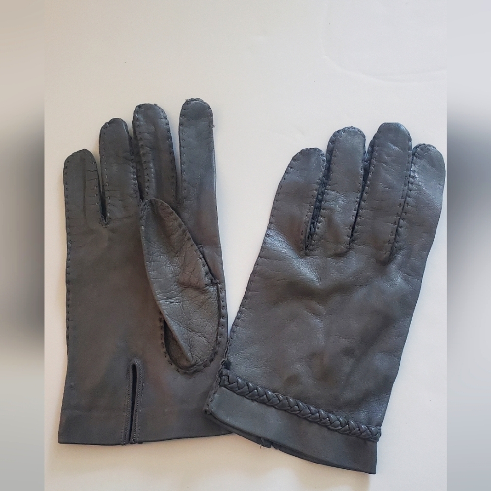 Hudson Men's elegant leather gloves, size 8 1/2, gray